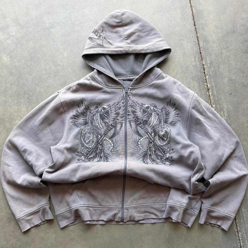Y2K Faded MMA Elite Grunge Zip Up Hoodie